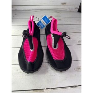 Women's Mesh Water Shoes Pink Black Aqua Beach Pool Swim Size 5/6 NWT